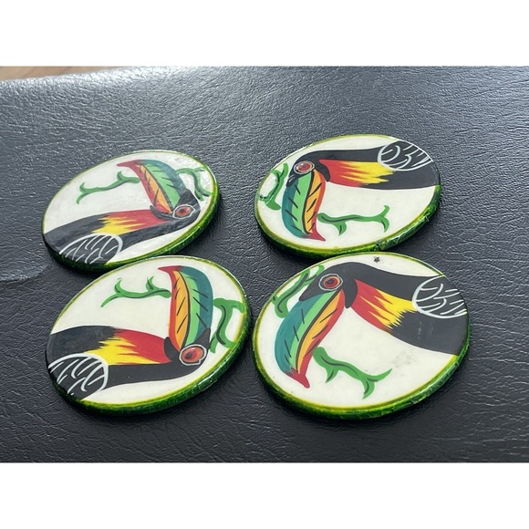 Vintage Costa Rica Wood‎ Painted  Drink Coasters - Picture 1 of 3
